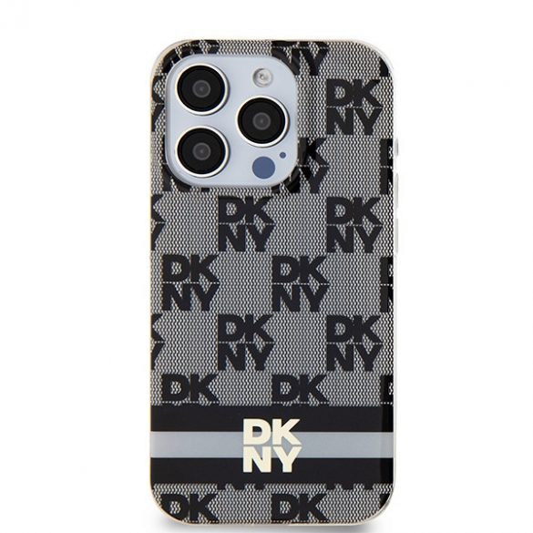 DKNY DKHMP13LHCPTSK iPhone 13 Pro / 13 Carcasă rigidă de 6,1 inchi, neagră/czarny, IML în carouri, model mono și dungi imprimate MagSafe