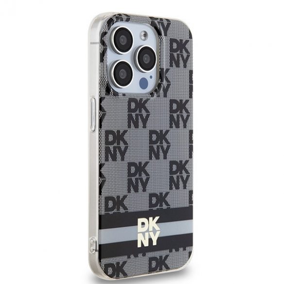 DKNY DKHMP13LHCPTSK iPhone 13 Pro / 13 Carcasă rigidă de 6,1 inchi, neagră/czarny, IML în carouri, model mono și dungi imprimate MagSafe