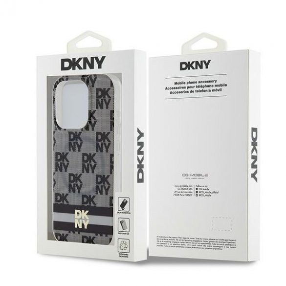 DKNY DKHMP13LHCPTSK iPhone 13 Pro / 13 Carcasă rigidă de 6,1 inchi, neagră/czarny, IML în carouri, model mono și dungi imprimate MagSafe