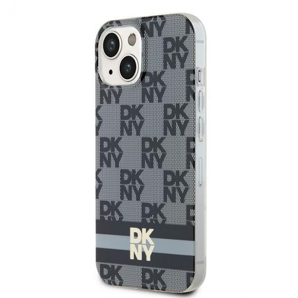 DKNY DKHMP14SHCPTSK iPhone 14 / 15 / 13 Carcasă rigidă de 6,1 inchi, neagră/czarny, IML în carouri, model mono și dungi imprimate MagSafe