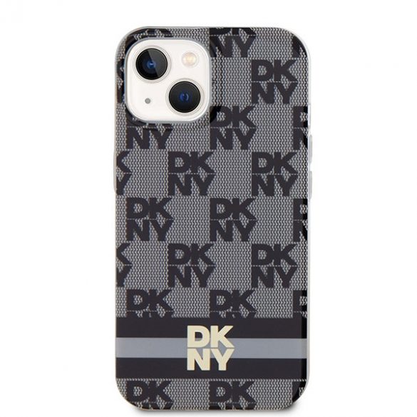 DKNY DKHMP14SHCPTSK iPhone 14 / 15 / 13 Carcasă rigidă de 6,1 inchi, neagră/czarny, IML în carouri, model mono și dungi imprimate MagSafe