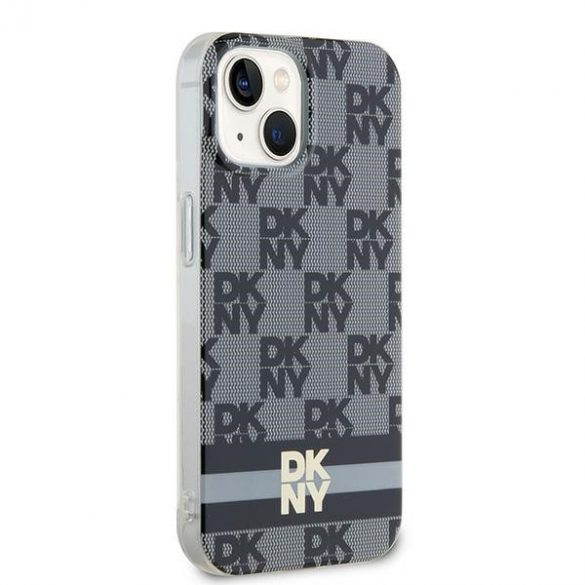 DKNY DKHMP14SHCPTSK iPhone 14 / 15 / 13 Carcasă rigidă de 6,1 inchi, neagră/czarny, IML în carouri, model mono și dungi imprimate MagSafe