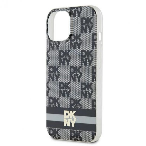 DKNY DKHMP14SHCPTSK iPhone 14 / 15 / 13 Carcasă rigidă de 6,1 inchi, neagră/czarny, IML în carouri, model mono și dungi imprimate MagSafe