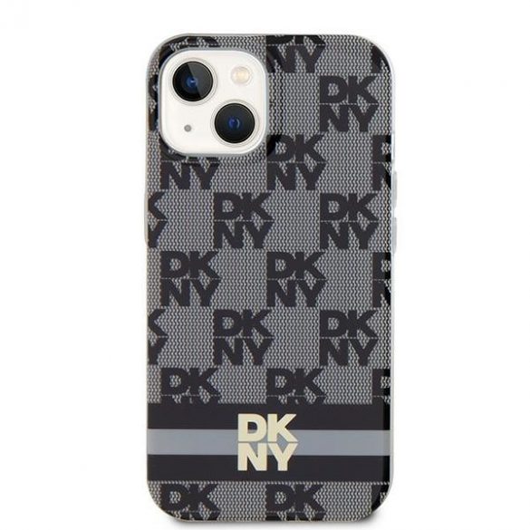 DKNY DKHMP15SHCPTSK iPhone 15 / 14 / 13 Carcasă rigidă de 6,1 inchi, neagră/czarny, IML în carouri, model mono și dungi imprimate MagSafe