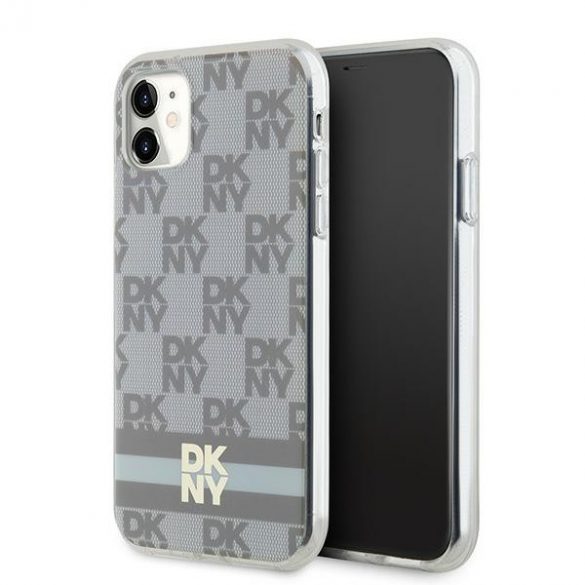 DKNY DKHMN61HCPTSE iPhone 11 / Xr 6,1" husă rigidă beżowy/bej IML cu model mono și dungi imprimate MagSafe