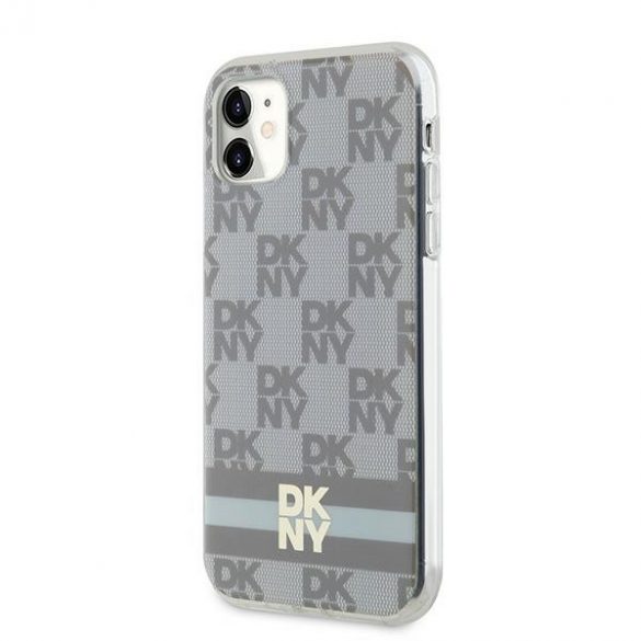 DKNY DKHMN61HCPTSE iPhone 11 / Xr 6,1" husă rigidă beżowy/bej IML cu model mono și dungi imprimate MagSafe