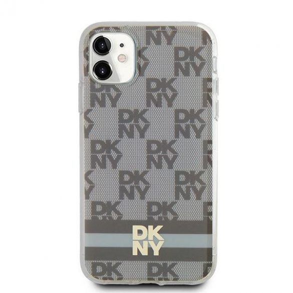 DKNY DKHMN61HCPTSE iPhone 11 / Xr 6,1" husă rigidă beżowy/bej IML cu model mono și dungi imprimate MagSafe