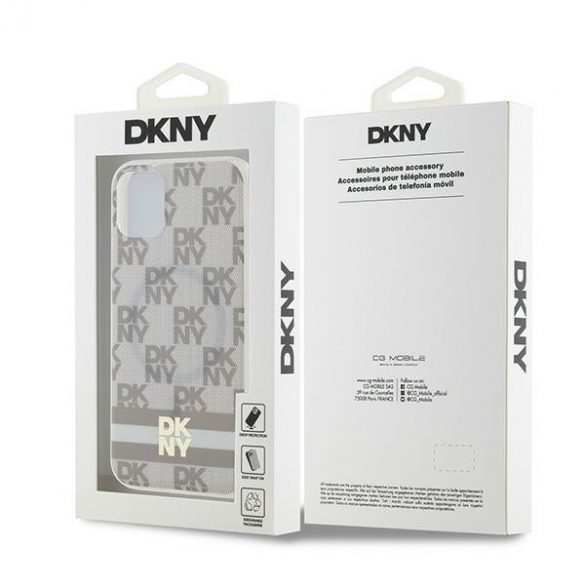 DKNY DKHMN61HCPTSE iPhone 11 / Xr 6,1" husă rigidă beżowy/bej IML cu model mono și dungi imprimate MagSafe