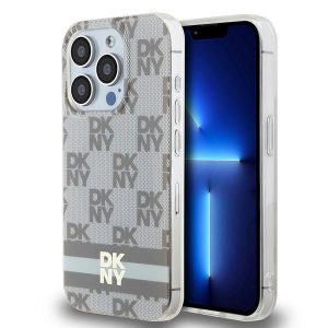 DKNY DKHMP13LHCPTSE iPhone 13 Pro / 13 Husă rigidă de 6,1 inchi, beżowy/bej, model IML în carouri și dungi imprimate MagSafe