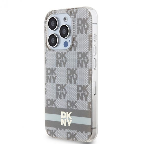 DKNY DKHMP13LHCPTSE iPhone 13 Pro / 13 Husă rigidă de 6,1 inchi, beżowy/bej, model IML în carouri și dungi imprimate MagSafe