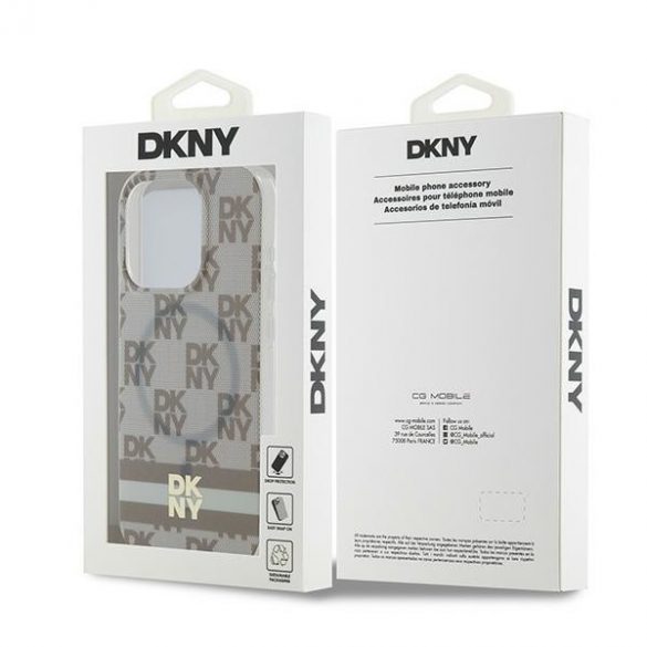 DKNY DKHMP13LHCPTSE iPhone 13 Pro / 13 Husă rigidă de 6,1 inchi, beżowy/bej, model IML în carouri și dungi imprimate MagSafe