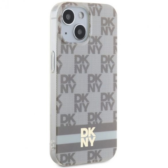 DKNY DKHMP14SHCPTSE iPhone 14 / 15 / 13 Carcasă rigidă de 6,1 inchi, beżowy/bej, model IML în carouri și dungi imprimate MagSafe