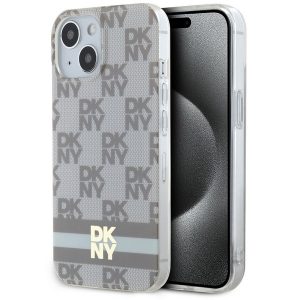 DKNY DKHMP15SHCPTSE iPhone 15 / 14 / 13 Carcasă rigidă de 6,1 inchi beżowy/bej IML în carouri mono model și dungi imprimate MagSafe