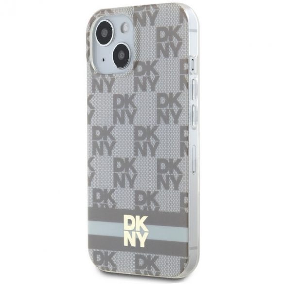 DKNY DKHMP15SHCPTSE iPhone 15 / 14 / 13 Carcasă rigidă de 6,1 inchi beżowy/bej IML în carouri mono model și dungi imprimate MagSafe