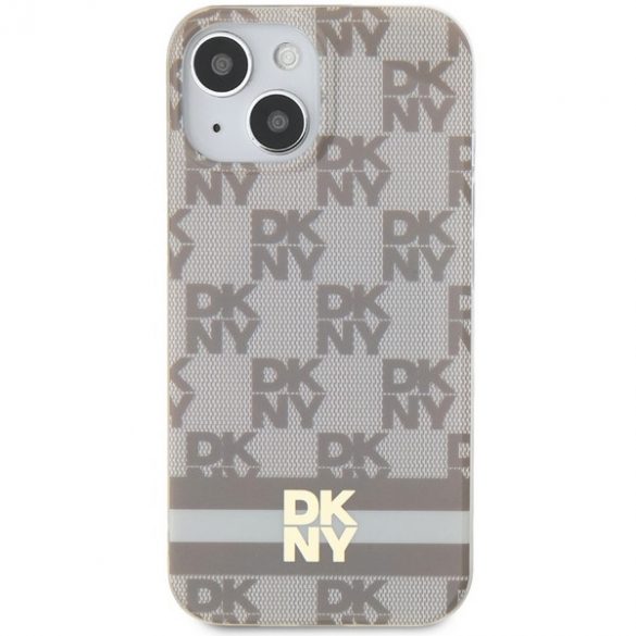 DKNY DKHMP15SHCPTSE iPhone 15 / 14 / 13 Carcasă rigidă de 6,1 inchi beżowy/bej IML în carouri mono model și dungi imprimate MagSafe