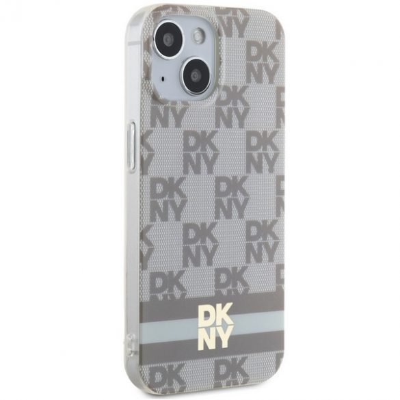 DKNY DKHMP15SHCPTSE iPhone 15 / 14 / 13 Carcasă rigidă de 6,1 inchi beżowy/bej IML în carouri mono model și dungi imprimate MagSafe