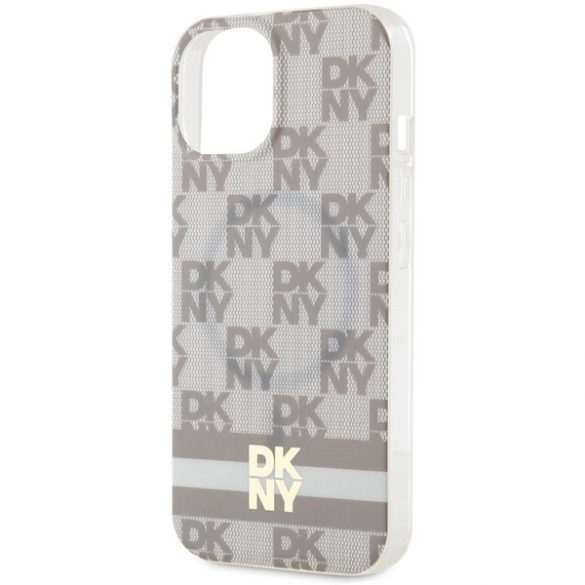 DKNY DKHMP15SHCPTSE iPhone 15 / 14 / 13 Carcasă rigidă de 6,1 inchi beżowy/bej IML în carouri mono model și dungi imprimate MagSafe