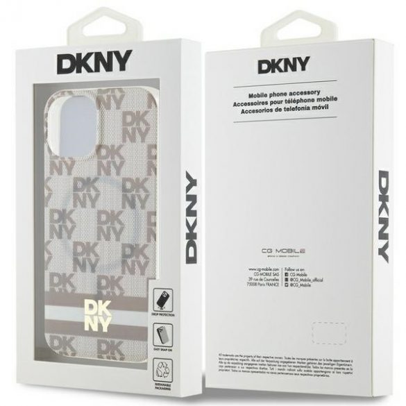 DKNY DKHMP15SHCPTSE iPhone 15 / 14 / 13 Carcasă rigidă de 6,1 inchi beżowy/bej IML în carouri mono model și dungi imprimate MagSafe