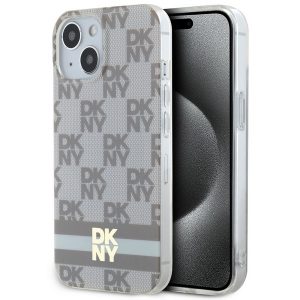 DKNY DKHMP15MHCPTSE iPhone 15 Plus / 14 Plus Husă rigidă de 6,7 inchi, beżowy/bej, model IML în carouri mono și dungi imprimate MagSafe