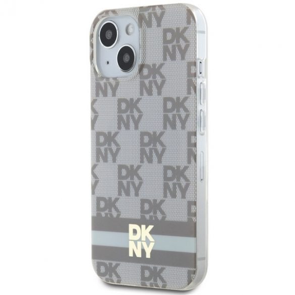 DKNY DKHMP15MHCPTSE iPhone 15 Plus / 14 Plus Husă rigidă de 6,7 inchi, beżowy/bej, model IML în carouri mono și dungi imprimate MagSafe