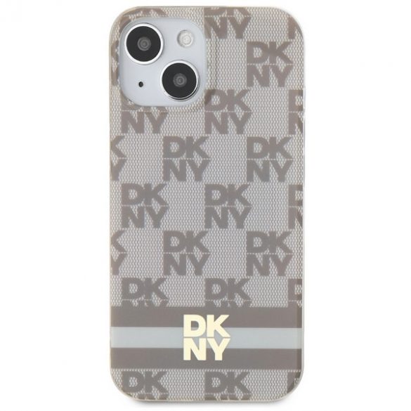 DKNY DKHMP15MHCPTSE iPhone 15 Plus / 14 Plus Husă rigidă de 6,7 inchi, beżowy/bej, model IML în carouri mono și dungi imprimate MagSafe