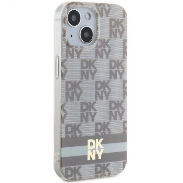 DKNY DKHMP15MHCPTSE iPhone 15 Plus / 14 Plus Husă rigidă de 6,7 inchi, beżowy/bej, model IML în carouri mono și dungi imprimate MagSafe