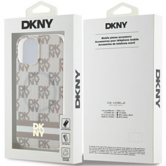 DKNY DKHMP15MHCPTSE iPhone 15 Plus / 14 Plus Husă rigidă de 6,7 inchi, beżowy/bej, model IML în carouri mono și dungi imprimate MagSafe