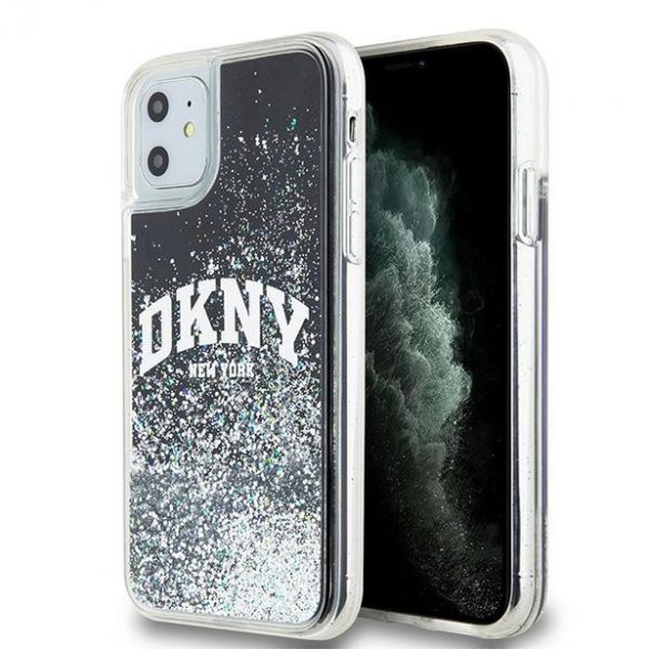 DKNY DKHCN61LBNAEK Husă rigidă pentru iPhone 11 / Xr de 6,1 inchi/negru cu sclipici lichide Big Logo