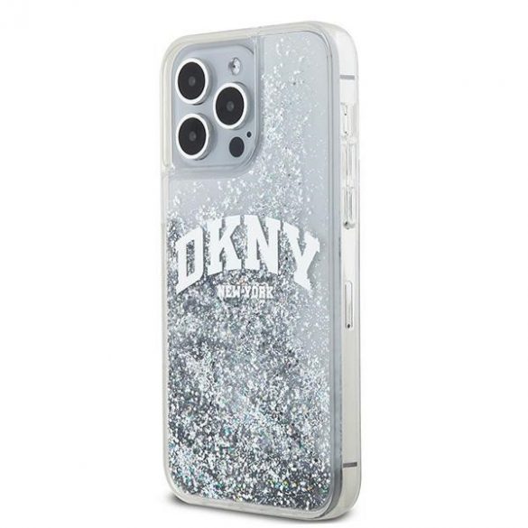 DKNY DKHCP15LLBNAET Husă rigidă pentru iPhone 15 Pro de 6,1 inchi biał/alb Liquid Glitter Big Logo