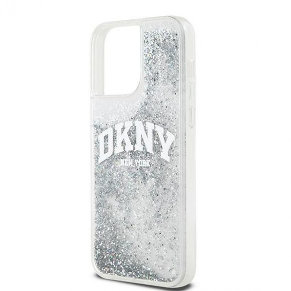 DKNY DKHCP15LLBNAET Husă rigidă pentru iPhone 15 Pro de 6,1 inchi biał/alb Liquid Glitter Big Logo