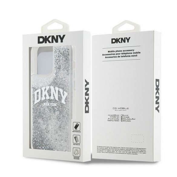 DKNY DKHCP15LLBNAET Husă rigidă pentru iPhone 15 Pro de 6,1 inchi biał/alb Liquid Glitter Big Logo