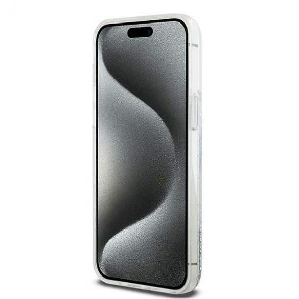 DKNY DKHCP15XLBNAET Husă rigidă pentru iPhone 15 Pro Max de 6,7 inchi, alb/bial, Logo mare cu sclipici lichid