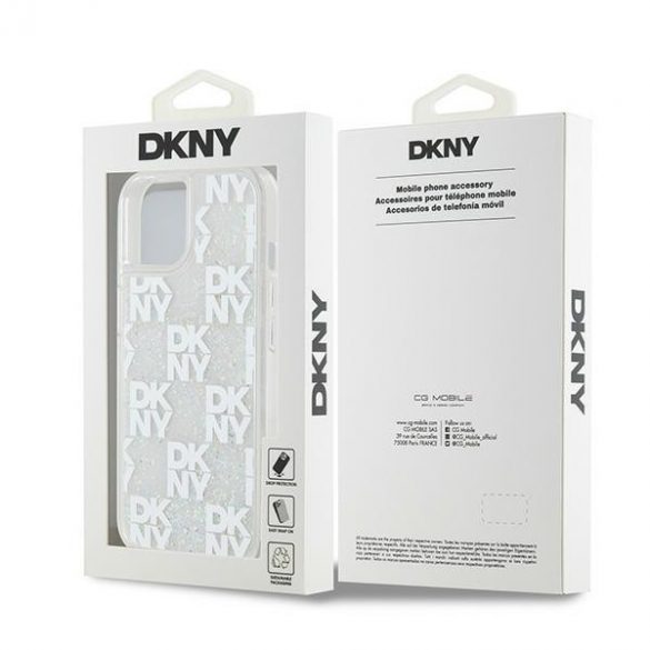 DKNY DKHCP15SLCPEPT iPhone 15 / 14 / 13 6.1" biały/alb hardcase Liquid Glitter Multilogo