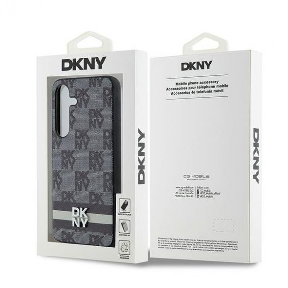 DKNY DKHCS24SPCPTSSK S24 S921 carcasă rigidă/neagră din piele, model mono în carouri și dungi imprimate