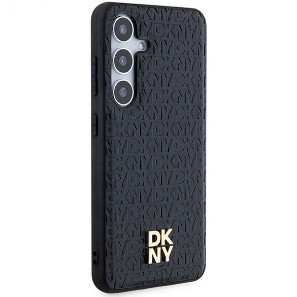 DKNY DKHMS24SPSHRPSK S24 S921 husă rigidă czarny/negru Motiv din piele Logo metalic MagSafe