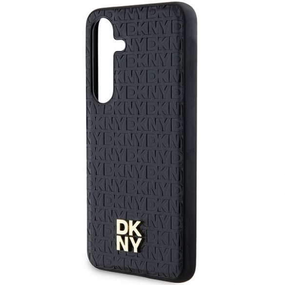 DKNY DKHMS24SPSHRPSK S24 S921 husă rigidă czarny/negru Motiv din piele Logo metalic MagSafe