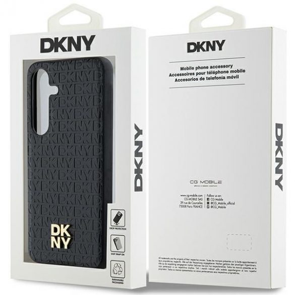 DKNY DKHMS24SPSHRPSK S24 S921 husă rigidă czarny/negru Motiv din piele Logo metalic MagSafe