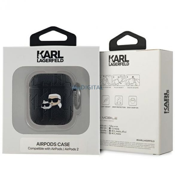 Karl Lagerfeld KLA2PGKCPK Husă AirPods 1/2 negru/negru Monogram Karl & Choupette Head