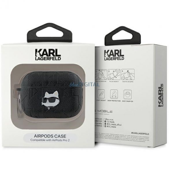 Husa Karl Lagerfeld KLAP2PGCHPK AirPods Pro 2 (2022/2023) negru/negru Monogram Choupette Head