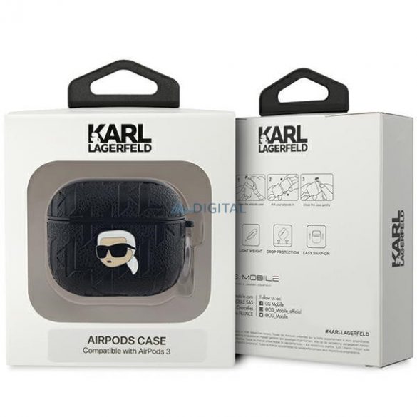 Husa Karl Lagerfeld KLA3PGKIPK pentru AirPods 3, negru/negru, Monogram Karl Head