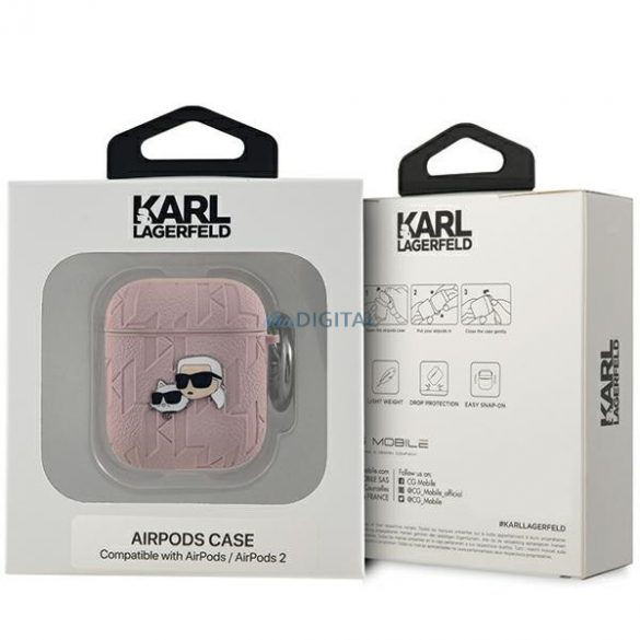 Husa Karl Lagerfeld KLA2PGKCPP AirPods 1/2 rożowy/roz Monogram Karl & Choupette Head