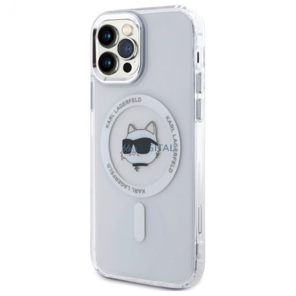 Karl Lagerfeld KLHMP12MHLSCHH IML Metal Choupette Head Carcasă tare compatibilă MagSafe pentru iPhone 12/12 Pro - alb