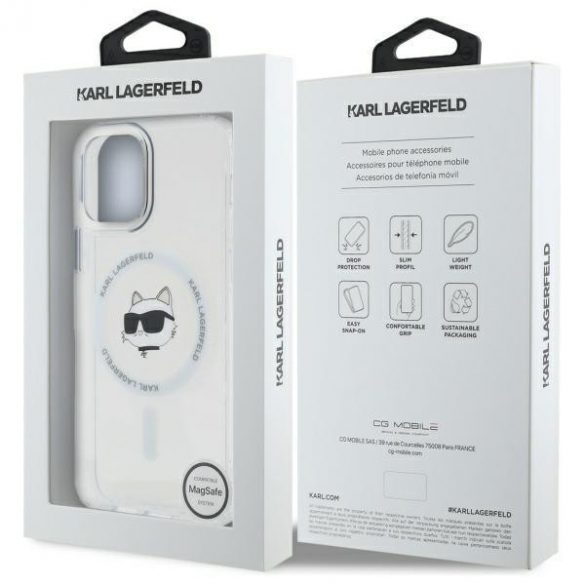 Karl Lagerfeld KLHMP12MHLSCHH IML Metal Choupette Head Carcasă tare compatibilă MagSafe pentru iPhone 12/12 Pro - alb