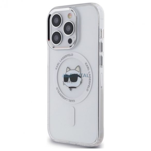 Karl Lagerfeld KLHMP13LHLSCHH IML Metal Choupette Head Carcasă tare compatibilă MagSafe pentru iPhone 13 Pro - alb