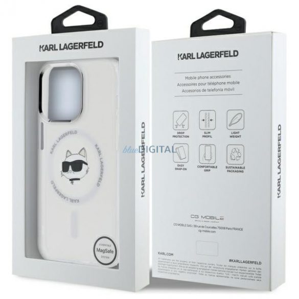 Karl Lagerfeld KLHMP13LHLSCHH IML Metal Choupette Head Carcasă tare compatibilă MagSafe pentru iPhone 13 Pro - alb