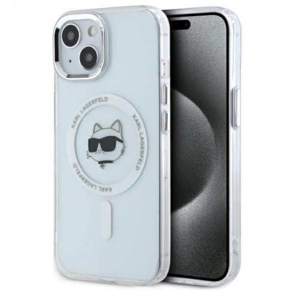 Karl Lagerfeld KLHMP15SHLSCHH IML Metal Choupette Head Carcasă tare compatibilă MagSafe pentru iPhone 15 - alb