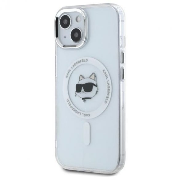 Karl Lagerfeld KLHMP15SHLSCHH IML Metal Choupette Head Carcasă tare compatibilă MagSafe pentru iPhone 15 - alb