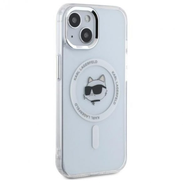 Karl Lagerfeld KLHMP15SHLSCHH IML Metal Choupette Head Carcasă tare compatibilă MagSafe pentru iPhone 15 - alb