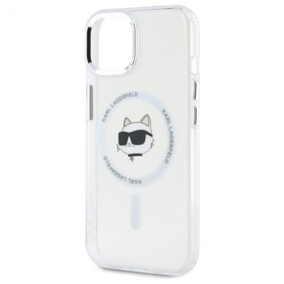 Karl Lagerfeld KLHMP15SHLSCHH IML Metal Choupette Head Carcasă tare compatibilă MagSafe pentru iPhone 15 - alb