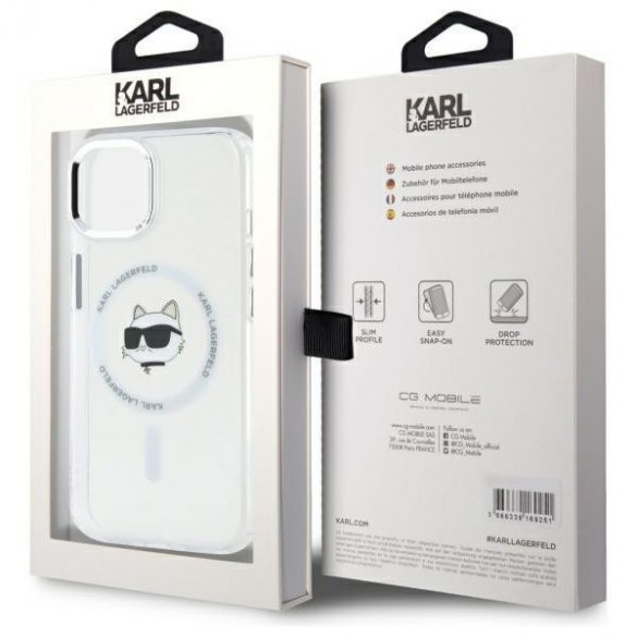 Karl Lagerfeld KLHMP15SHLSCHH IML Metal Choupette Head Carcasă tare compatibilă MagSafe pentru iPhone 15 - alb